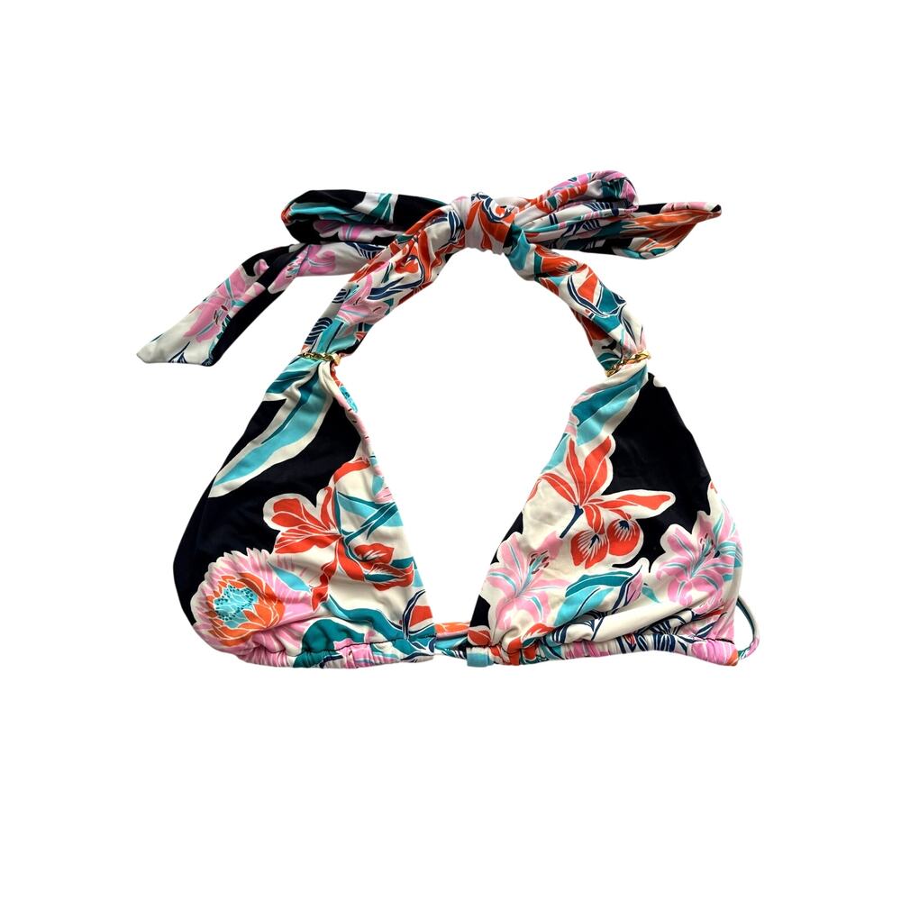 Trina Turk Tropic Wave Halter Triangle Bikini Top Tropical Floral Size 8 Resort